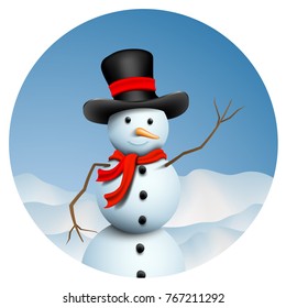 Winter landscape with snowman