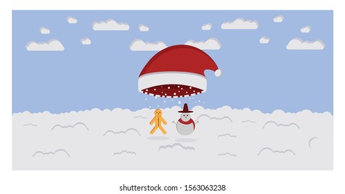 Winter landscape with Snowman dan Gingerbeard Man