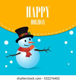 Winter landscape with a snowman-vector Illustration