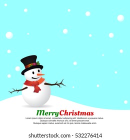Winter landscape with a snowman-vector Illustration
