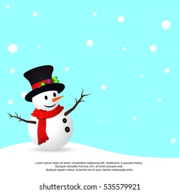 Winter landscape with a snowman-vector Illustration