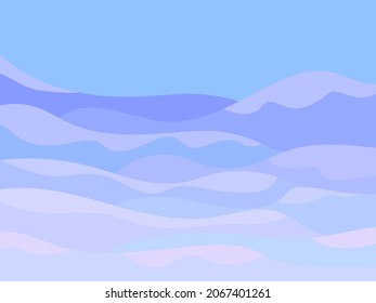 Winter landscape with snowy hills. Mountain landscape in a flat style, winter cold weather. View of the snow-capped hills. Design for prints and posters, promotional items. Vector illustration