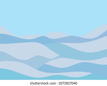 Winter landscape with snowy hills. Mountain landscape in a flat style, winter cold weather. View of the snow-capped hills. Design for prints and posters, promotional items. Vector illustration
