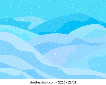 Winter landscape with snowy hills. Mountain landscape in flat style, winter cold weather. View of the snowy hills. Design for posters, travel agencies and promotional items. Vector illustration