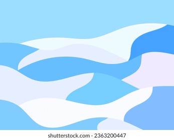 Winter landscape with snowy hills. Mountain landscape in a flat style, winter cold weather. View of the snow-capped hills. Design for prints and posters, promotional items. Vector illustration