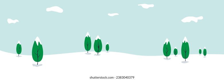 Winterlandschaft schneebedeckter Tiefebene mit Bäumen. Vektorgrafik-Banner