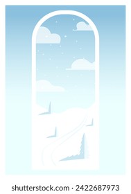 Paisaje invernal con nevados pinos vista. Ilustración de Año Nuevo Vector Feliz