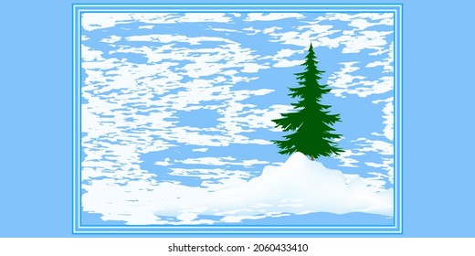 Winter landscape - Spruce, snowy background, grunge style - art, vector. Horizontal banner.Happy New Year. Christmas.