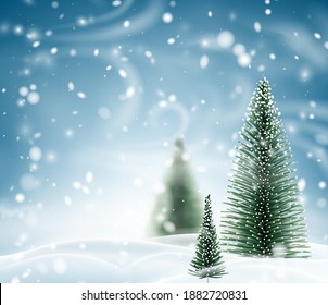 Winter landscape with spruce trees. Snowy night. Christmas trees. Vector illustration.