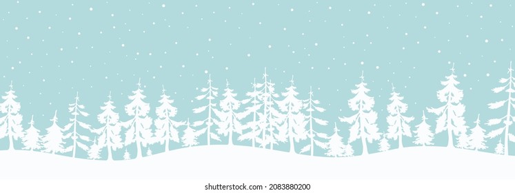 Winter landscape. There are white fir trees on a blue background. Vector illustration.