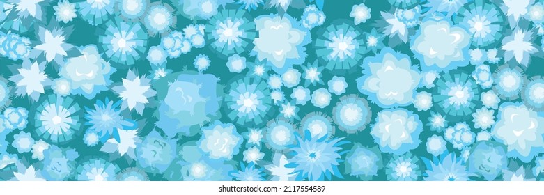 Winter landscape top view. Horizontal composition. Snowy frosty nature in cold season. From high. White drifts of snow. Seamless Illustration in cartoon style flat design. Vector.