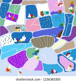 Winter landscape top view, seamless pattern. Vector graphic illustration