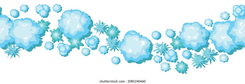Vista superior del paisaje invernal. Naturaleza helada en temporada fría. Desde lo alto. Composición horizontal. Ilustración en diseño plano de estilo caricaturista. Aislado en segundo plano. Vector.