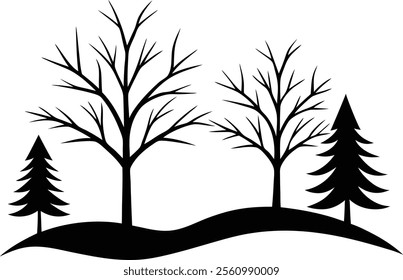 winter landscape with tree isolated