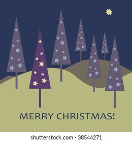 Winter Landscape with Trees - Christmas Card Vector Background 