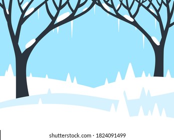 Winter Landscape with Trees and Fields Covered with Snow - Vector Flat Design Background