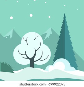 Winter landscape with trees and ground in snow