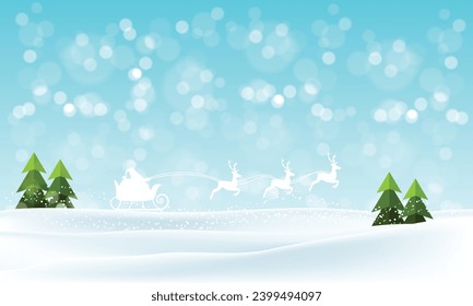winter landscape with trees and Santa Claus Sleigh