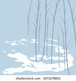 Winter landscape. Trees, snow - abstract background - art, vector.