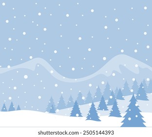 Winter landscape with trees and snow. Christmas flat illustration.