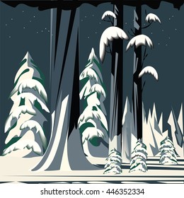 winter landscape trees snow dark background abstract art minimalism modern creative vector illustration