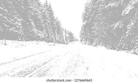 Winter landscape. trees in the snow. Monochrome silhouette. Vector