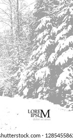 Winter landscape. trees in the snow. Monochrome silhouette. Vect