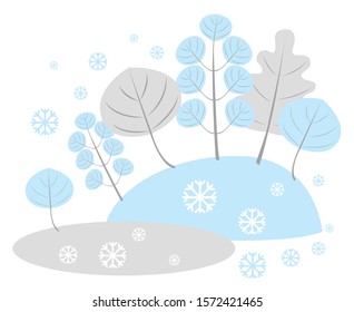 winter landscape with trees. It is snow. Vector modern flat illustration isolated on white background.