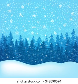 Winter landscape with trees and snow. Vector illustration