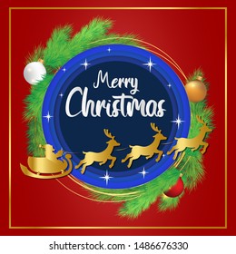 Winter landscape with trees.Santa Claus on the sky in winter season.Merry Christmas and Happy New Year - Vector