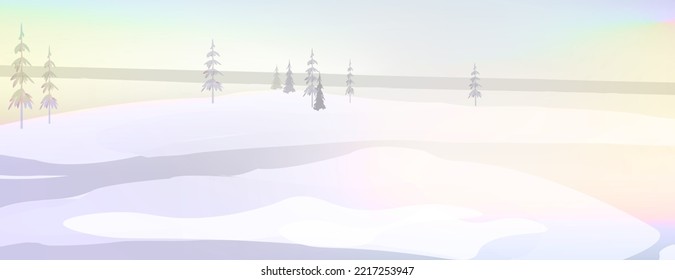 Winter landscape vector. Abstract winter banner. Panoramic view of frost-covered trees in snowdrifts. . Winter forest. Natural landscape with beautiful sky.