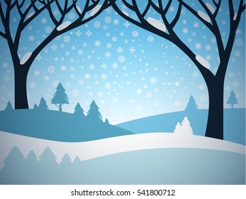 Paisaje invernal. Caricatura vectorial. Campo cubierto con nieve.