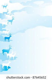 Winter landscape/ Vector christmas landscape with snow-covered fields and deers