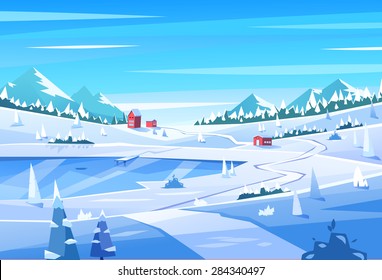 Winter landscape. Vector design illustration for web design development, natural landscape graphics.