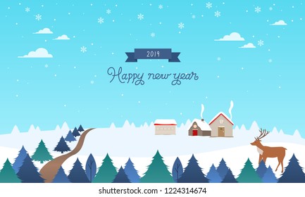 Winter landscape vector illustration.