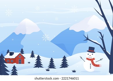 Winter landscape vector illustration with falling snow