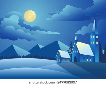 Winter landscape vector illustration. Hand drawn, not AI.