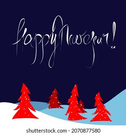 Winter landscape vector illustration. Knight scene. Hand drawn design concept for card, banner, poster. New Year theme.
