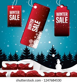 winter landscape with wall broken and christmas sale