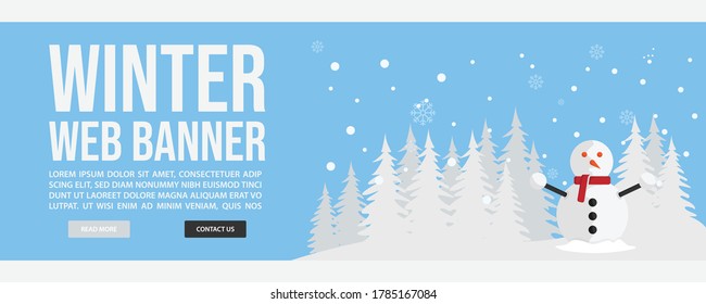 Winter landscape web banner template design. Flat design style winter landscape web banner vector illustration design