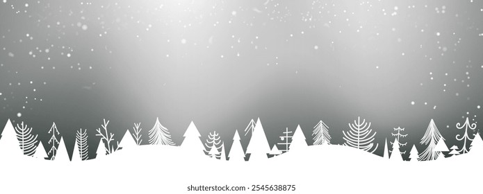 Winter landscape with white forest trees on blur background. Christmas concept. Vector illustration.