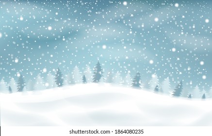 Winter Landscape With White Snow Border With Gradient Mesh, Vector Illustration