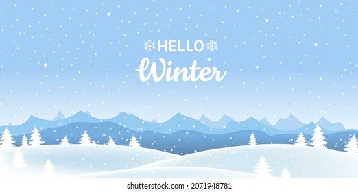 Winter Landscape With White Snow Border With Gradient Mesh, Vector Illustration