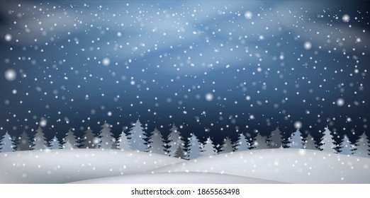 Winter Landscape With White Snow Borders With Gradient Mesh, Vector Illustration