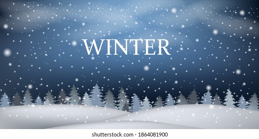 Winter Landscape With White Snow Frame With Gradient Mesh, Vector Illustration