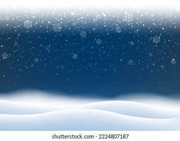 Winter Landscape With White Snowfall With Gradient Mesh, Vector Illustration