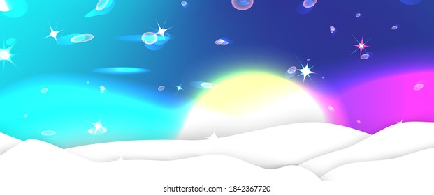 Winter landscape wit sun and northen lights