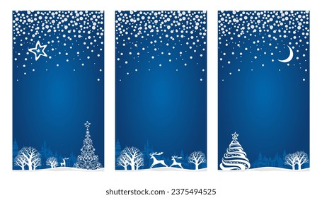 Winter landscapes - vertical banners and wallpaper for social media stories. Vector illustration in flat simple style - design templates with copy space for text - merry Christmas greeting cards. Xmas