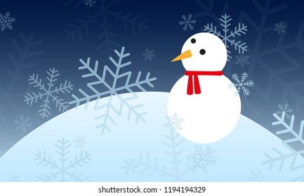 winter landscpae with a snowman and snowflakes