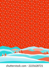Winter lanscape with snowfall, retro style vector